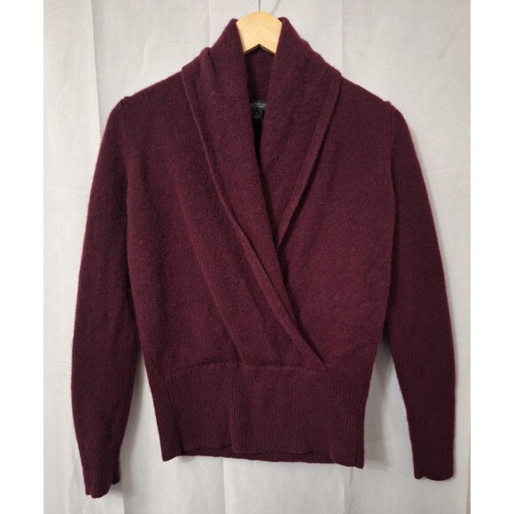 Ann Taylor Sweaters - Ann Taylor 100% Cashmere Sweater Medium Burgundy Shawl Collar Drape Front Soft